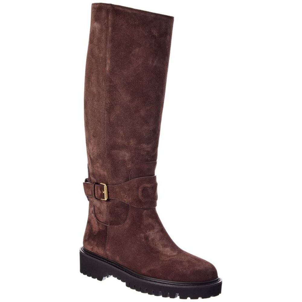 Valentino Vlogo Signature Suede Knee-High Boot, Brown